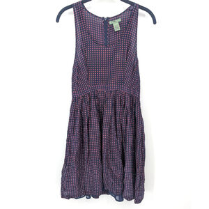 Maple Dress Womens 6 Navy Silk Sleeveless Fit & Flare Geometric Print‎ Smocked